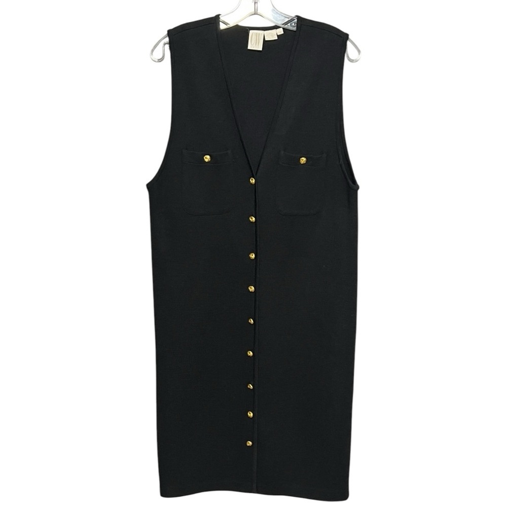 Clifford & Wills Vintage Wool Knit V-Neck Midi Dress Black Gold Buttons Small